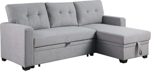 MMTGO Corner Pull Out Sleeper Sofa, with Storage Chaise and Arms, L-Shape Reversible Linen Sectional-Couch for Apartment, Living Room, Home Furniture, 82, Light Gray - Image 8