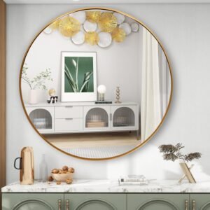 FANYUSHOW Gold Round Mirror, Round Mirror 20 inch, Gold Circle Mirror Metal Frame, Round Wall Mounted Mirrors for Living Room, Bathroom, Wall, Entryway, Vanity,Trend Style