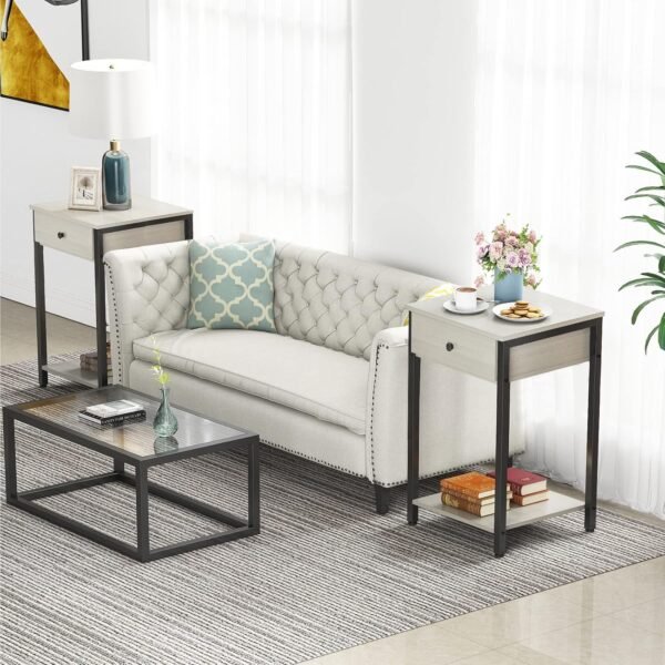 Ecoprsio Nightstand Set of 2 Modern End Table Side Table with Drawer and Storage Shelf Wood Night Stand Greige Bedside Table for Bedroom, Living Room, Sofa Couch, Hall, Easy Assembly, Greige - Image 6