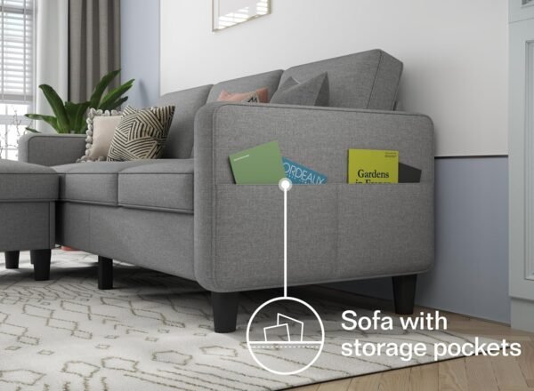 Sectional Couches for Living Room: L Shaped Couch with Storage Ottoman - Gray Sofa 3 Seater Furniture Set Modern Linen Fabric Futon Sleeper Sofas for Apartment Studio Small Space - Image 8