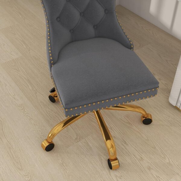 ABET Desk Chair with Wheels, Velvet Gold Office Chair Armless Swivel Chair with Tufted High Back Rivet Trim, Comfy Upholstered Ergonomic Computer Chair for Bedroom, Study, Reception Room Grey - Image 9