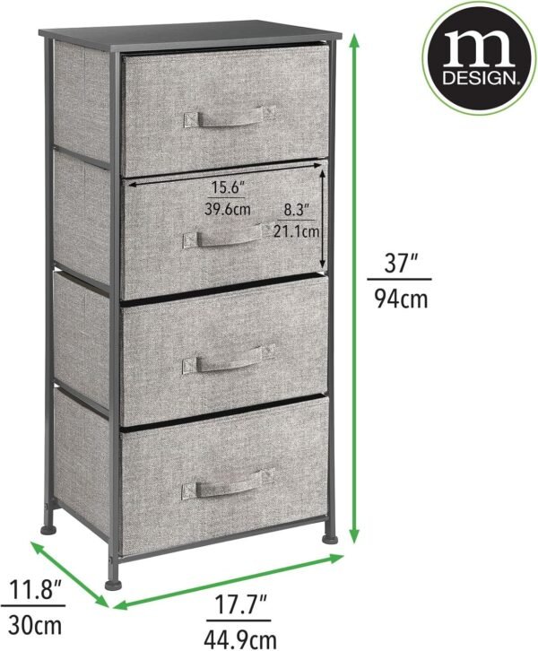mDesign Tall Dresser Storage Tower Stand with 4 Removable Fabric Drawers - Steel Frame, Wood Top Organizer for Bedroom, Entryway, Closet - Lido Collection - Black/Graphite Gray - Image 3