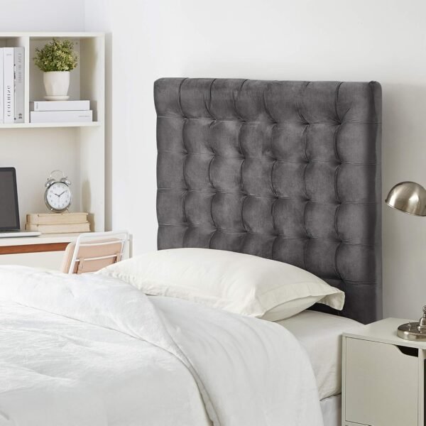 DormCo Mo' Tufted College Headboard with Legs - Plush Velvet Gray - Image 2