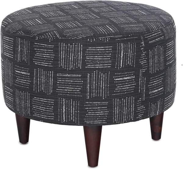 MJL Furniture Designs Sophia Collection Round Ottoman Foot Rest for Living Room, Bedroom, Reading Nook and Home Office, Padded Vanity Stool with Fabric Upholstery, Ink and White - Image 2