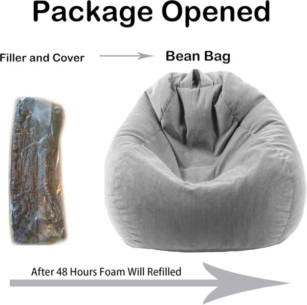 LPMOERA 3FT Bean Bag Chairs for Adults/Teens with Memory Foam Filling Bean Bag Sofa with Handle Ultra Soft Washable Corduroy Fabric Lazy Sofa for Living Room Bedroom College Dorm Cream White - Image 4
