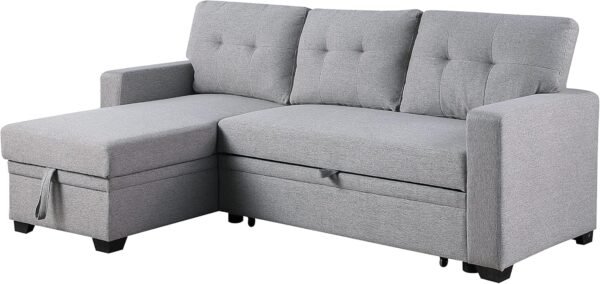 MMTGO Corner Pull Out Sleeper Sofa, with Storage Chaise and Arms, L-Shape Reversible Linen Sectional-Couch for Apartment, Living Room, Home Furniture, 82, Light Gray - Image 5