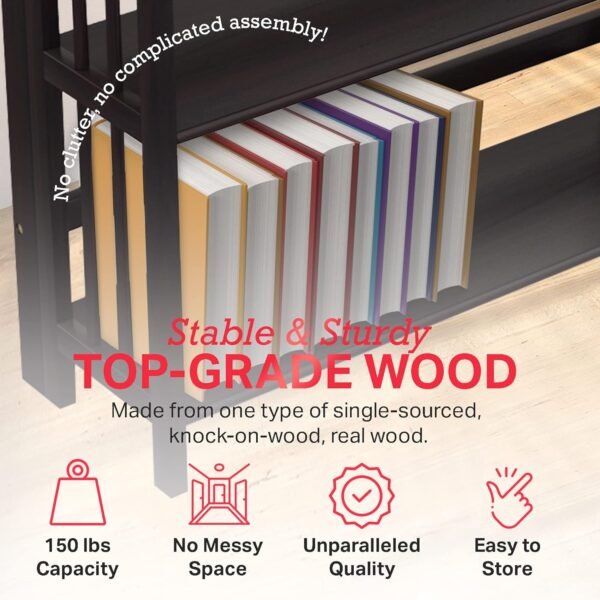 4-Tier Folding Bookshelf | Espresso Wood Finish | 45x32x11.5 Inches | Book Shelf for Books and Trinkets | No Assembly Required | Foldable & Small Bookshelf for Home and Office - Image 6