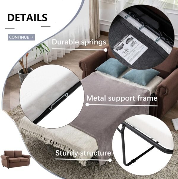 P PURLOVE Sleeper Sofa Bed, Pull Out Sofa Bed Loveseat Sleeper with Twin Size Memory Mattress, Modern Linen Couch Bed Chairs for Living Room, Bedroom and Small Space (Brown) - Image 6