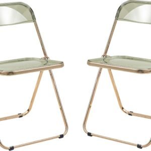 LeisureMod Lawrence Modern Transparent Acrylic Folding Chair with Gold Metal Frame Set of 2 (Amber)