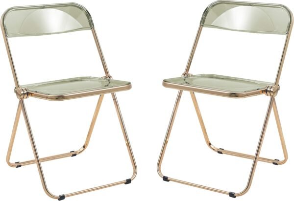 LeisureMod Lawrence Modern Transparent Acrylic Folding Chair with Gold Metal Frame Set of 2 (Amber)
