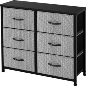 AZL1 Life Concept 6 Drawers Fabric, Tower Dresser for Bedroom, Hallway, Nursery, Entryway, Closets, Sturdy Metal Frame, Wood Tabletop, Easy Pull Handle, 31.5 Inches, Black and White