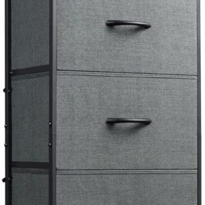 WLIVE Dresser with 3 Drawers, Fabric Nightstand, Organizer Unit, Storage Dresser for Bedroom, Hallway, Entryway, Closets, Sturdy Steel Frame, Wood Top, Easy Pull Handle, Dark Grey