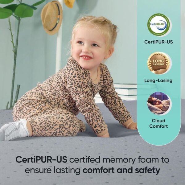 2 inch Twin XL (39"x80") Gel Memory Foam Mattress Topper Ventilated Soft Mattress Pad, Bamboo Charcoal Bed Topper, CertiPUR-US Certified, Twin XL Size, Gray - Image 2