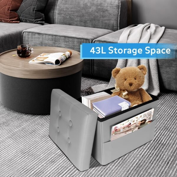Storage Ottoman,Folding Foot Stools with Side Pocket Footstool Ottoman with Storage for Dorm,Living Room,Bedroom(17X13X13 inches Grey) - Image 4