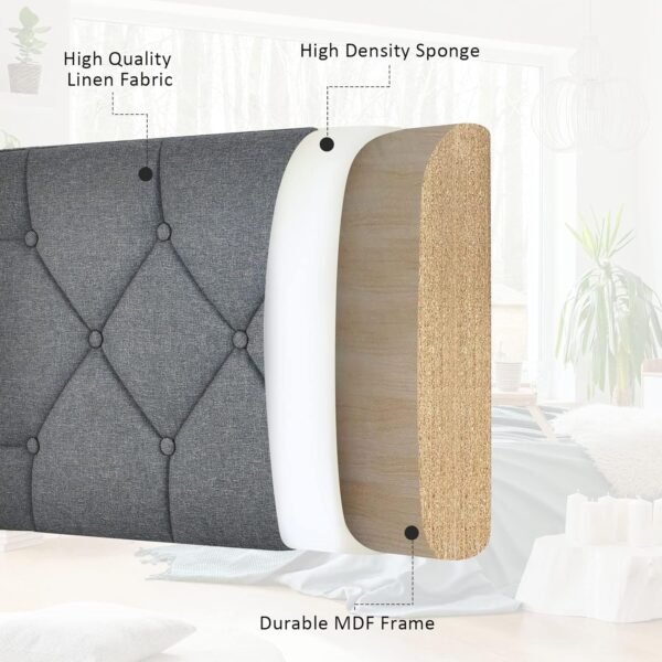 GOFLAME Upholstered Wall Mounted Headboard, Twin Size Tufted Button Linen Fabric Headboard for Bedroom & Guest Room, Easy Assembly (Grey) - Image 4