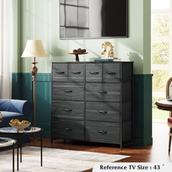 WLIVE Fabric Dresser for Bedroom, Storage Drawer Unit,Dresser with 10 Deep Drawers for Office, College Dorm, Charcoal Black Wood Grain Print - Image 2