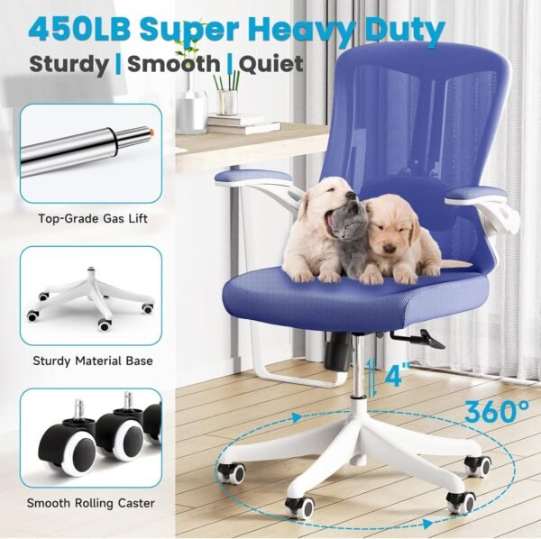 Ergonomic Office Chair - Comfy Desk Chairs with Wheels and Arms, 400LB Heavy Duty Mesh Computer Chairs with Comfortable Lumbar Back Support for Home Office, Bedroom, Study and College Dorm - Image 5