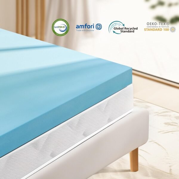 4 Inch Twin XL Memory Foam Mattress Topper Size for College and Dorm, Cooling Gel Infused, Mattress Pad for Pressure Relief, School Essentials, 39x80 Inches, Blue - Image 3