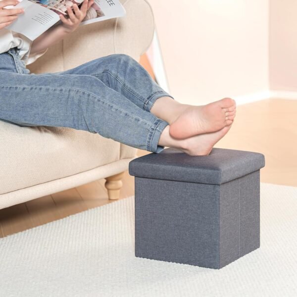 B FSOBEIIALEO Storage Ottoman Cube, Linen Small Foot Seat,for Living Room, Bedroom, Home Office, Dorm Storage Footrest Grey 11.8"x11.8"x11.8" - Image 2