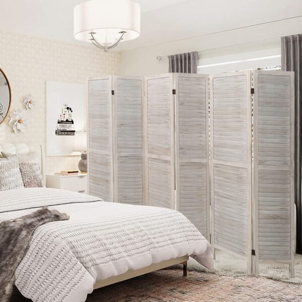 Babion 6 Panel Room Divider, Wood Room Divider, Room Dividers and Folding Privacy Screens, Room Partitions and Dividers, Folding Partition Screen, Bedroom Decoration Off White - Image 5