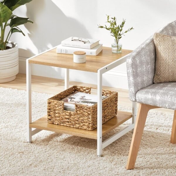 mDesign Side End Table Storage Nightstand - Sturdy Wood/Metal Frame, Open Shelf - Furniture Unit for Living Room, Bedroom, Hallway, Entryway, 1 Shelf - White/Modern Oak - Image 2