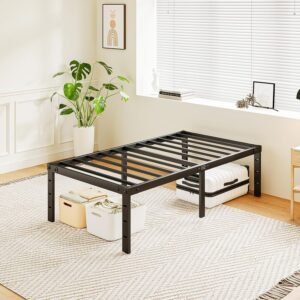 20 Inch Twin Bed Frame No Box Spring Needed, Heavy Duty Tall Metal Twin Platform Bed Frames with Large Storage Space, Easy Assembly Strong Bearing Capacity, Noise Free