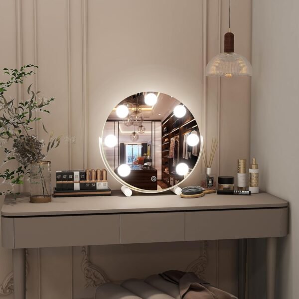 Vierose Vanity Mirror with Lights, Hollywood Mirror with Lights & 7 LED Dimmable Bulbs, 12-inch Makeup Mirror with Smart Touch Control & 3 Color Lighting, 360° Rotation for Bedroom (White) - Image 7
