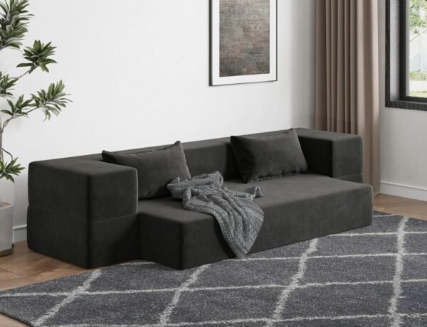 Luoxiao Folding Sofa Bed 2-in-1 Convertible Twin Sleeper Sofa Futon with 2 Pillows - Floor Couch & Bed Mattress for Apartments, College Dorms, Guest Room, Living Room, Dark Grey - Image 7