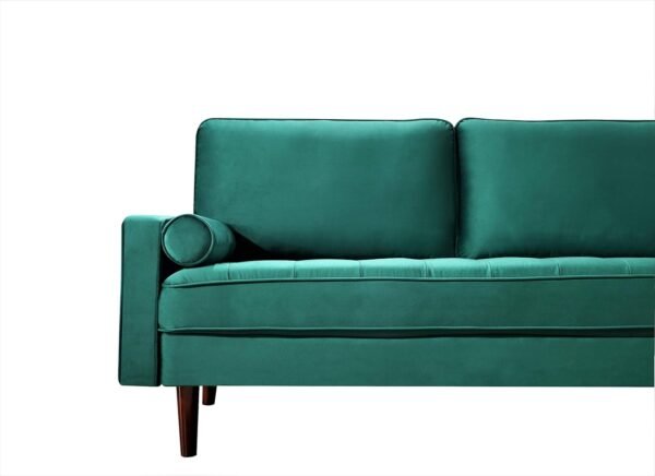 Womble 58 Inch Velvet Loveseat Sofa with Elegant Button Tufted Upholstery, Square Arms, Splayed Wood Legs, Includes Matching Bolster Pillows, Grass Green - Image 3