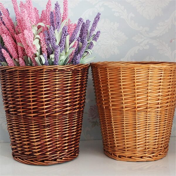 11 Woven Wicker Waste Basket,Round Woven Wicker Rattan Storage Basket,Large Wicker Storage Baskets Organizer Tote for Bedroom, Living Room, Bathroom - Image 5