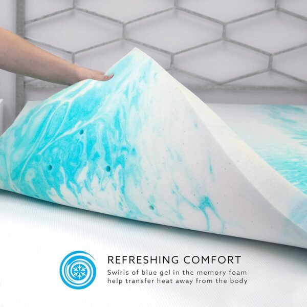 BioPEDIC 2-Inch Twin Size Mattress Topper, iCOOL Tech and Gel Swirl Medium Plush Memory Foam Mattress Topper, CertiPUR-US Certified, White, Twin Size (75" L x 39" W x 2" H) - Image 2