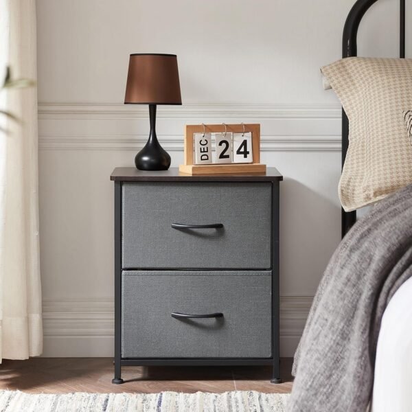 Somdot Nightstand with 2 Drawers, Bedside Table Small Dresser with Removable Fabric Bins for Bedroom Nursery Closet Living Room - Sturdy Steel Frame, Wood Top, Pull Handle - Charcoal Grey - Image 2