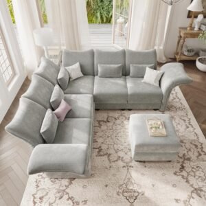 LLappuil L Shaped Modular Sectional Sofa 6 Seater Sectional Couch with Storage Chaise, Deep Sectional Sofas for Living Room with Adjustable Armrest/Backrest, Chenille, Grey