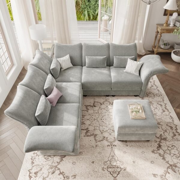 LLappuil L Shaped Modular Sectional Sofa 6 Seater Sectional Couch with Storage Chaise, Deep Sectional Sofas for Living Room with Adjustable Armrest/Backrest, Chenille, Grey