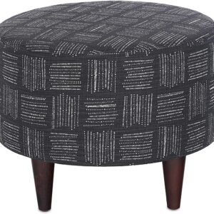 MJL Furniture Designs Sophia Collection Round Ottoman Foot Rest for Living Room, Bedroom, Reading Nook and Home Office, Padded Vanity Stool with Fabric Upholstery, Ink and White