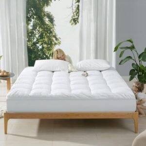 KÜB Cotton Mattress Pad, Queen, Cooling Cotton Pillow Top with 8-21 Inch Deep Pocket, 3D Snow Down Alternative Fill, Breathable Fluffy Mattress Topper Cover (White, Queen 80 * 60inch)