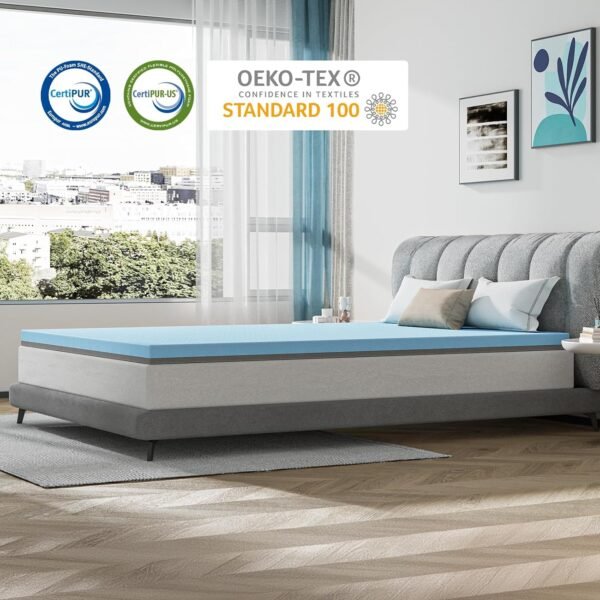 Maxzzz 3 Inch Memory Foam Twin Size Mattress Topper - Medium Firm Cooling Gel-Infused Memory Foam - Pressure Relieving - Dorm Room Essentials - CertiPUR Certified-Twin, Blue - Image 6