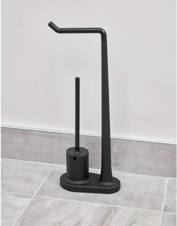 iDesign Cade BPA-Free Plastic Toilet Paper Bowl Brush Set, Tissue Stand Plus, Matte Black - Image 3
