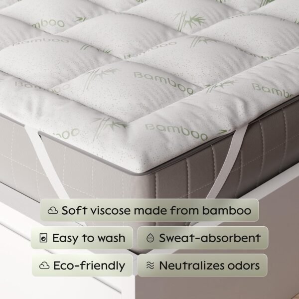 Niagara Viscose Made from Bamboo Twin XL Mattress Topper - Pillow Top Mattress Cover Quilted Fitted Cooling Topper for Back Pain Deep Pocket Fits 20 Inches (39x80 Inches) - Image 5