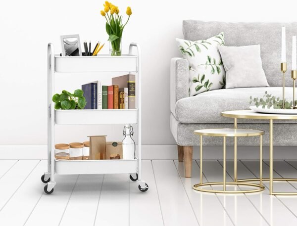 CAXXA 3-Tier Rolling Metal Storage Organizer - Mobile Utility Cart Kitchen Cart with Caster Wheels, White - Image 6