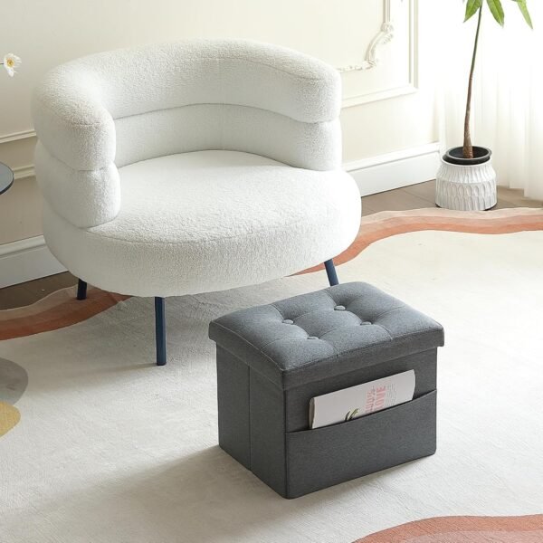 Ottoman Storage Ottoman Collapsible Ottoman with Storage Foot Rest Small Ottoman with Side Pocket Foot Stools for Living Room Grey L17W13H13inches - Image 6