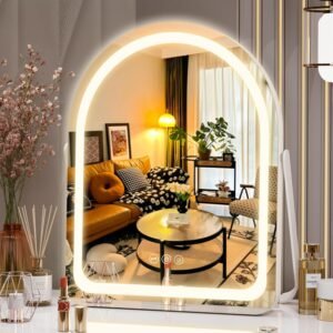 Hasipu Vanity Mirror with Lights, 11″× 14″ Arched LED Makeup Mirror, Lighted Makeup Mirror with Lights, Smart Touch Control Dimmable 3 Modes Light 360°Rotation White