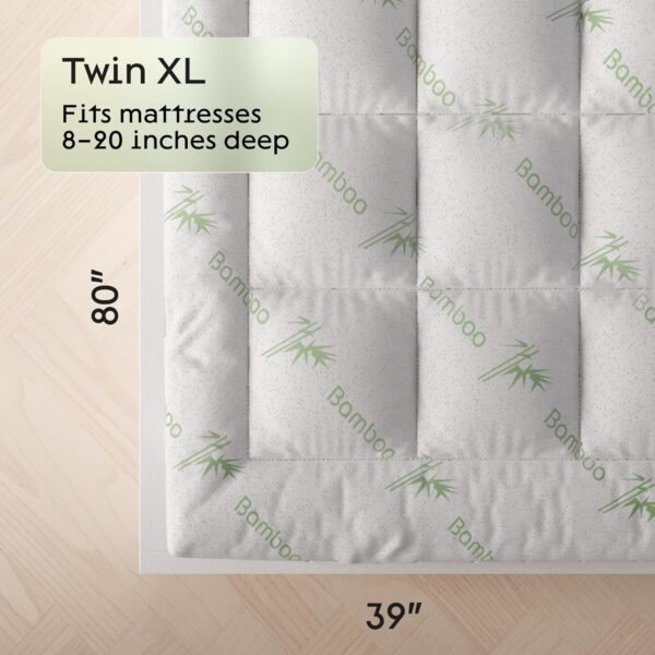 Niagara Viscose Made from Bamboo Twin XL Mattress Topper - Pillow Top Mattress Cover Quilted Fitted Cooling Topper for Back Pain Deep Pocket Fits 20 Inches (39x80 Inches) - Image 7