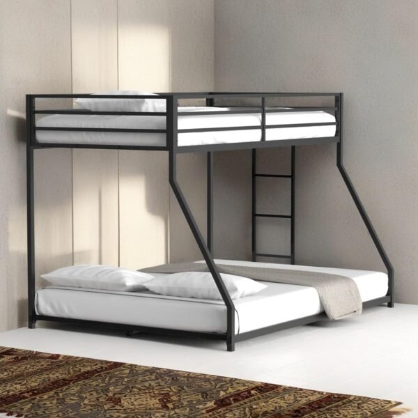 ROOMTEC Twin Over Full Metal Bunk Beds Frame with Stairs & Full-Length Guardrail for Bedroom, Space-Saving, No Box Spring Needed, Firm, Stable, Easy to Climb, Black - Image 5