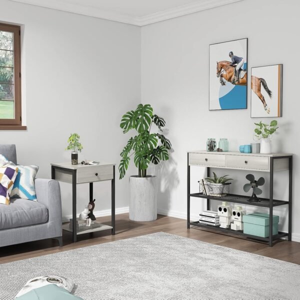 Ecoprsio Nightstand Set of 2 Modern End Table Side Table with Drawer and Storage Shelf Wood Night Stand Greige Bedside Table for Bedroom, Living Room, Sofa Couch, Hall, Easy Assembly, Greige - Image 8