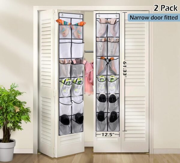 MISSLO Over The Door Shoe Organizer 12 Large Mesh Pockets, White + Pink - Image 8