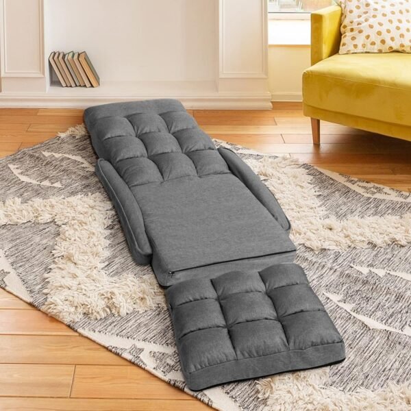 Giantex Folding Lazy Sofa Floor Chair, Indoor Chaise Lounger Bed with 6 Adjustable Position, Pillow Living Room Lounge Couch(Gray) - Image 8