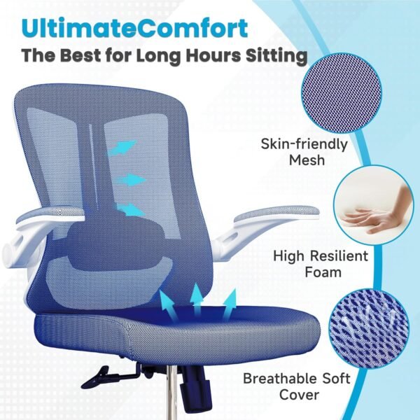 Ergonomic Office Chair - Comfy Desk Chairs with Wheels and Arms, 400LB Heavy Duty Mesh Computer Chairs with Comfortable Lumbar Back Support for Home Office, Bedroom, Study and College Dorm - Image 4