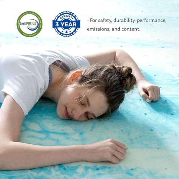 Queen Mattress Topper 3 Inch Memory Foam Mattress Topper with Cooling Gel Infusion, Mattress Topper in a Box, CertiPUR-US Certified, 60”x80”, Blue - Image 3