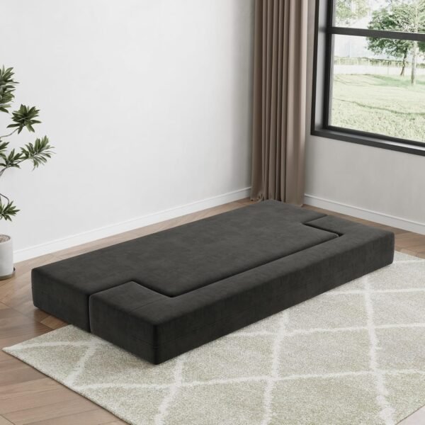 Luoxiao Folding Sofa Bed 2-in-1 Convertible Twin Sleeper Sofa Futon with 2 Pillows - Floor Couch & Bed Mattress for Apartments, College Dorms, Guest Room, Living Room, Dark Grey - Image 4